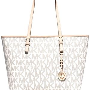 Women's White Michael Jet Set Travel Top Zip Tote